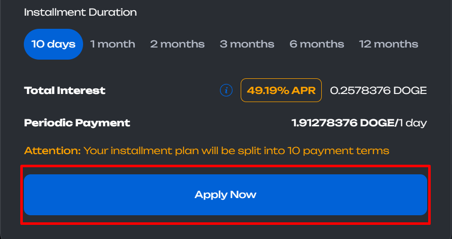 Click Apply Now if you're satisfied with the calculations