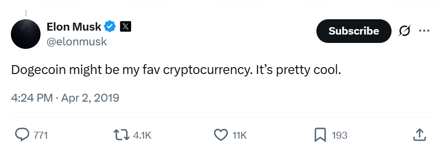 A single tweet drives DOGE's price dramatically