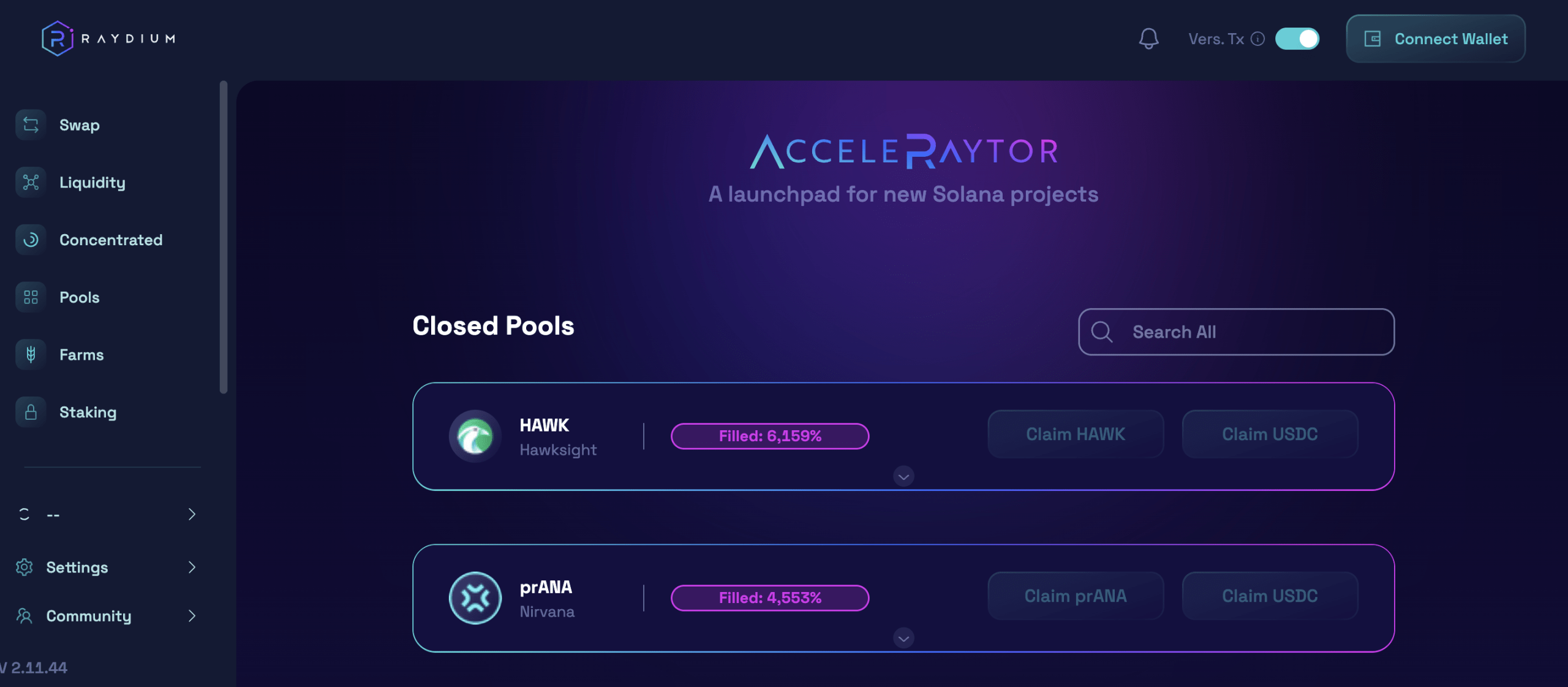 AcceleRaytor's homepage. Source: v2.raydium.io/acceleraytor.